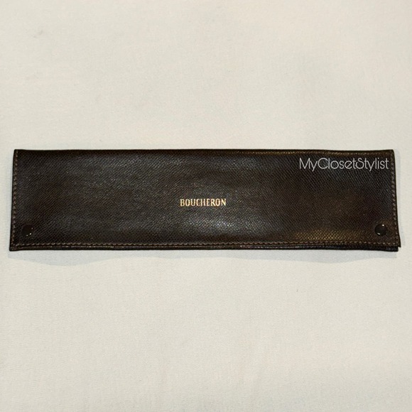 BOUCHERON GENUINE LEATHER Gold Luxury Necklace Bracelet CASE Pouch NEW! Rare - Picture 2 of 6